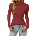 thumbnail image 3 of Women's Winter High Neck Solid Color Long Sleeve Pullover Knitted Bottoming Sweater, Warm and Slim, Great for Layering and Cold Weather,Watermelon Red,One Size, 3 of 6