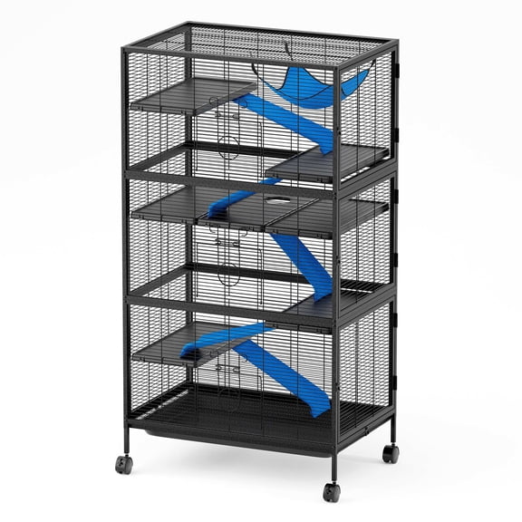 Betisef 59" H 6 Tier Steel Plastic Deluxe Small Animal Pet Cage Kit with Removable Tray and Ladder with Flannel