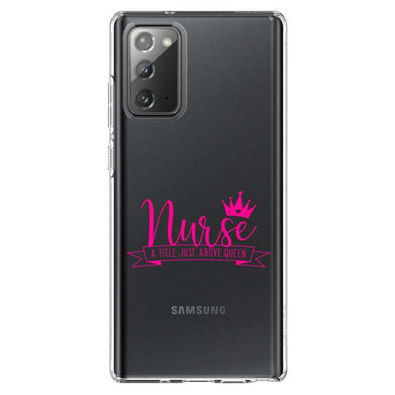 DistinctInk Clear Shockproof Hybrid Case for Galaxy Note 20 ULTRA (6.9" Screen) - TPU Bumper Acrylic Back Tempered Glass Screen Protector - Nurse - Title Just Above Queen - Pink
