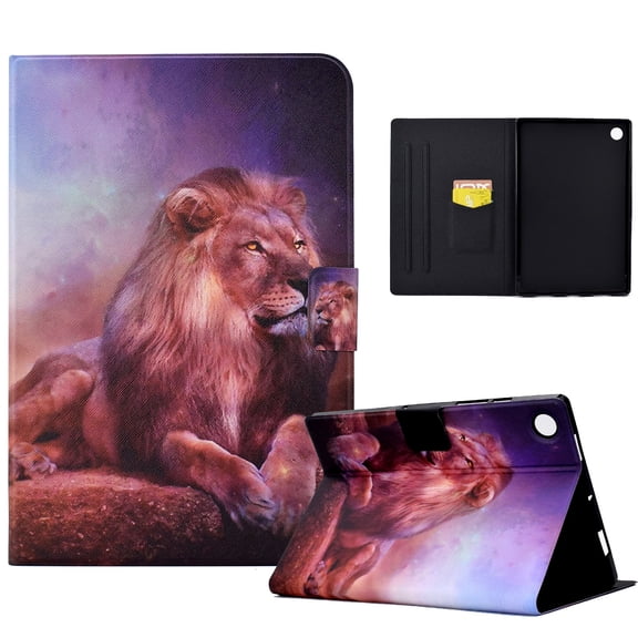 SaniMore for Lenovo Tab M10 Plus 3rd Gen 10.6 inch 2022 TB-125F/128F Case, PU Leather Wallet Flip Case with Auto Wake/Sleep Card Cash Slots Multiple Viewing Angles Protective Cover, Lion