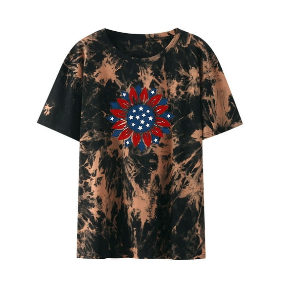 IROINNID 4th of July Tops for Women Round Neck T-Shirt Fashion Blouse Loose Tops Short Sleeve Tops USA 4th Of July