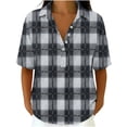 thumbnail image 4 of Zulora Women's Short Sleeve Plaid Shirt Casual Flannel Button Down Tops, 4 of 7