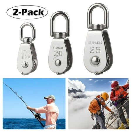 Single Hook Crane EEEkit 2 Pack M25 M15 M20 Crane Swivel Hook, Single Pulley Block 304 Stainless Steel Single Pulley Roller--Loading 400 KG ()