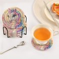 thumbnail image 5 of Haosy Set of 6 Drink Woven Coaster with Holder Heat Resistant Non-Slip Bar Coasters 4 Inches Colorful Cute Unicorn and Flower, 5 of 7