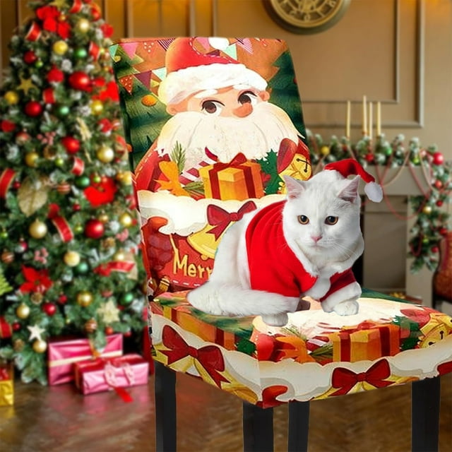 pstuiky Funda navideña para silla (1 unidad). Protector elástico y lavable para sillas de comedor navideñas. Ideal para restaurantes, hoteles, fiestas y bodas.
