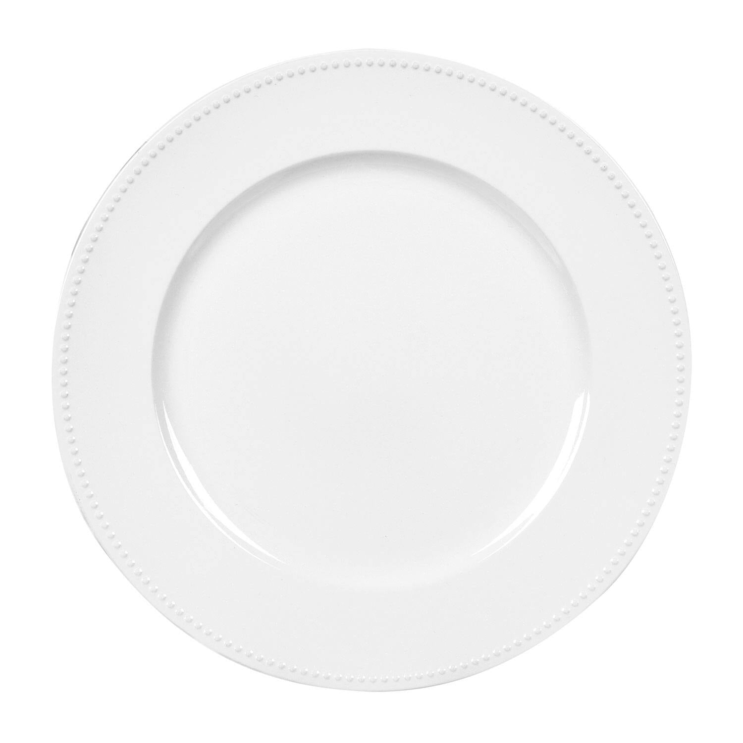 Pearlized White Plastic Charger Plates with Beaded Rims, 13 in.