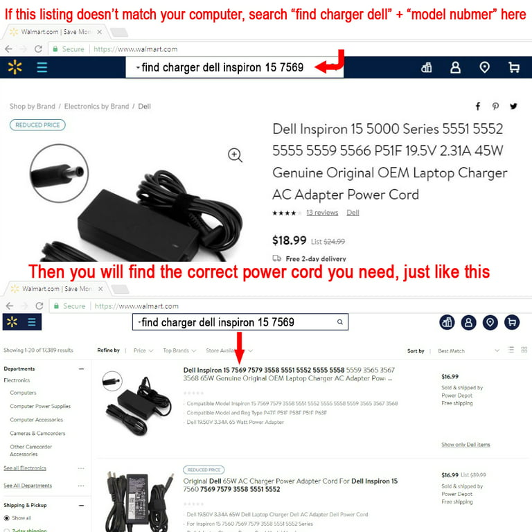 Jet hovedlandet Idol Dell XPS 13 9360 Genuine Original OEM Laptop Charger AC Adapter Power 45W -  Walmart.com