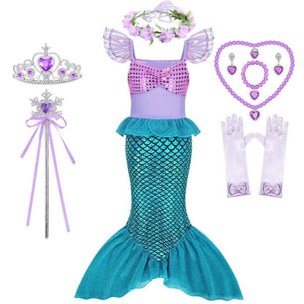 Película de Disney, vestido de sirenita, disfraz de princesa Ariel, ropa de manga con volantes, lentejuelas, ajustado, informal, bonitos trajes para niños zhangyuxiang unisex