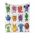 thumbnail image 1 of Funny Soft Flannel Fleece Throw Blanket, Animated Bacteria Aliens Theme Germ Whimsical Cartoon Monsters Humor Faces Graphic, Cozy Plush for Indoor and Outdoor Use, 50" x 60", Multicolor, by Ambesonne, 1 of 6