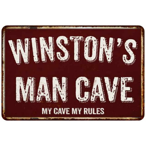WINSTON'S Man Cave Sign Garage Mancave Decor Accessories Signs Vintage Retro Rustic Tin Wall Art Name Home Beer Dads Gift 8 x 12 Matte Finish Metal 108120003454