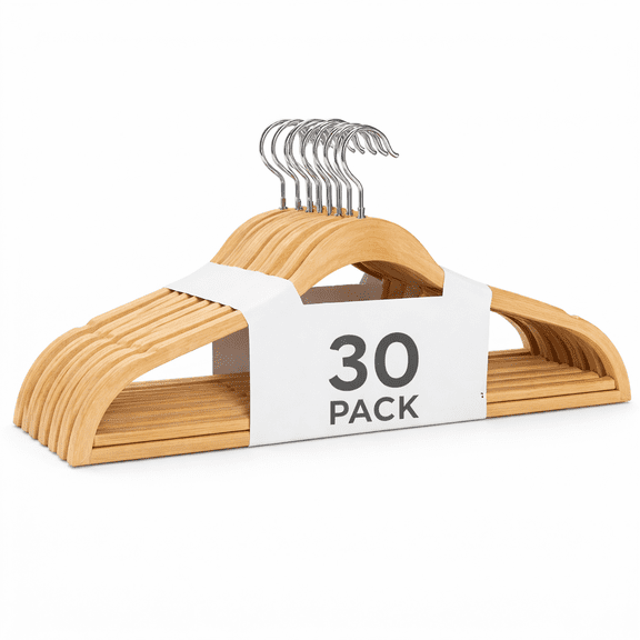 USTECH Slim Plastic Hangers Wood-Like Appearance Non-Slip Swivel Hook Shoulder Notches Space-Saving Closet Organizers Ultra Sturdy Ideal for Suits Coats Shirts High-Grade Material Maximize Storage