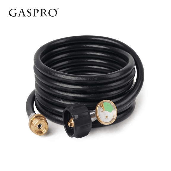 Gaspro 12 Feet Propane Hose Adapter with Gauge – Connects Mr. Heater Buddy, Blackstone Tabletop Griddle, Camping Stoves to 5-20 lb Propane Tanks – Low Pressure Hose with Built-In Pressure Monitor