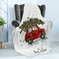 thumbnail image 4 of Christmas Soft Flannel Fleece Blanket, Retro Style Car Xmas Tree Vintage Family Style Illustration Snowy Winter Art, Cozy Plush for Indoor and Outdoor Use, 50" x 60", Green Vermilion, by Ambesonne, 4 of 5
