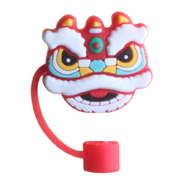 Gorras De Paja Cubierta de paja de dibujos animados, tapas de paja de silicona reutilizables, decoración para 5-10mm rojo león Ndcxsfigh Libre de BPA