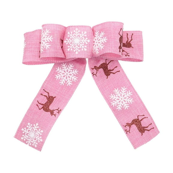 Uutvmp Christmas Burlap Bows for Wreath, Reindeer Snowflake Wreath Bow, Xmas Snowflake Elk Print Craft Bows Ornaments for Christmas Tree New Year Festival Party Decoration Supplies