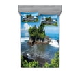 thumbnail image 2 of Balinese Bedding Set with Sheet & Covers, Tanah Lot Building Bali Island Wavy Ocean Historic Architecture Heritage Picture, Printed Bedroom Decor 2 Shams, 4 Sizes, Green Blue, by Ambesonne, 2 of 3
