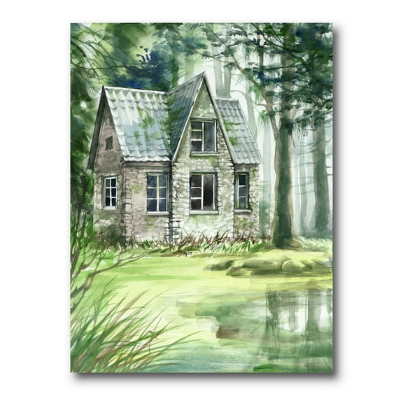 Designart ' Old Haunted House In The Pine Forest ' Lake House Canvas Wall Art Print