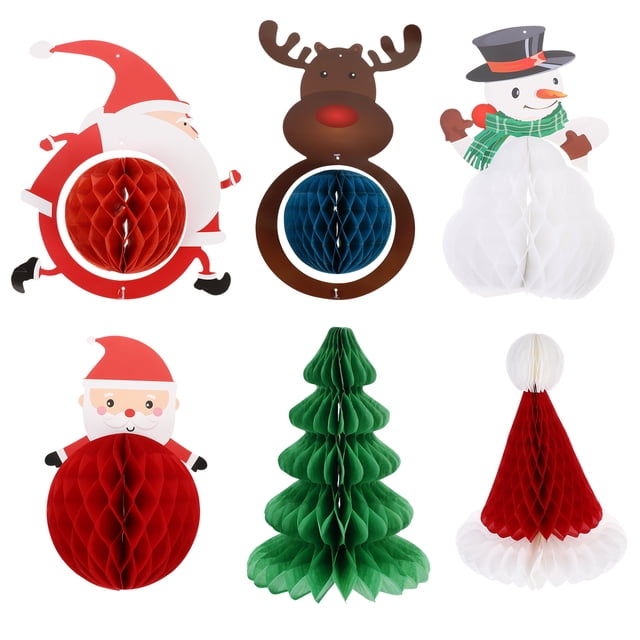 6 piezas Tema de Navidad Documento Bolas Honeycomb Balls Santa Claus Ornamentos colgantes