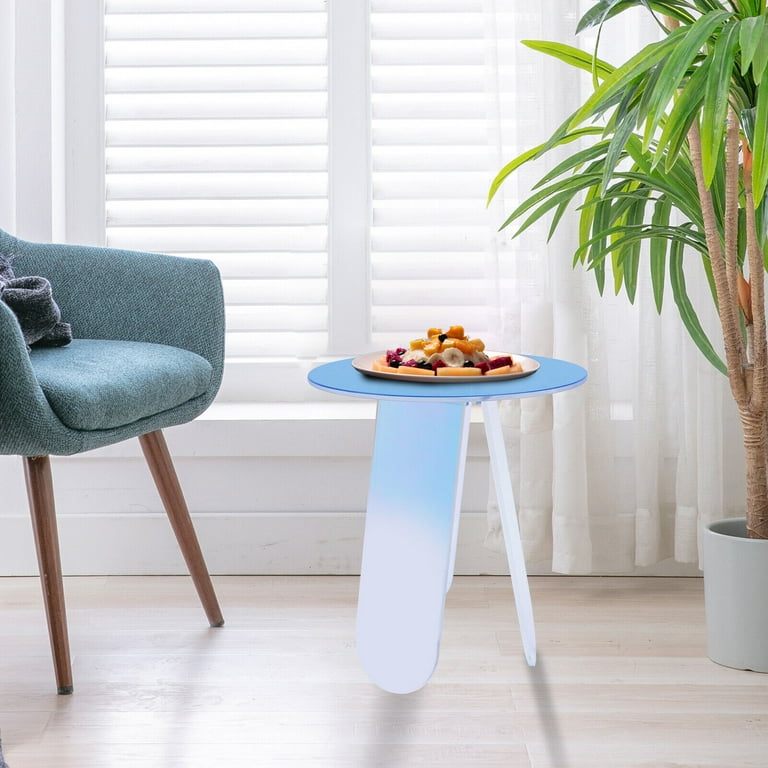Oukaning Modern Glass Coffee Table Acrylic Round Top Side Table