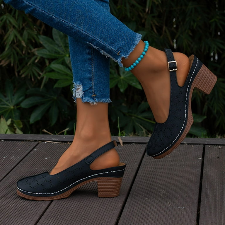 black comfortable dress sandals Miluxas Wedge Sandals for Women Dressy : Summer Low Heel Arch Support Sandals, Ankle Strap Comfortable Dress Shoes Black 5.5(36), Women's, Size: Large