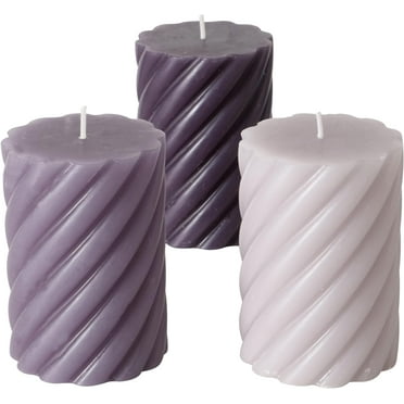Twist Pillar Candles, Set of 3, Shades of Grey, 45 Hours Burn Time, 4 Inches