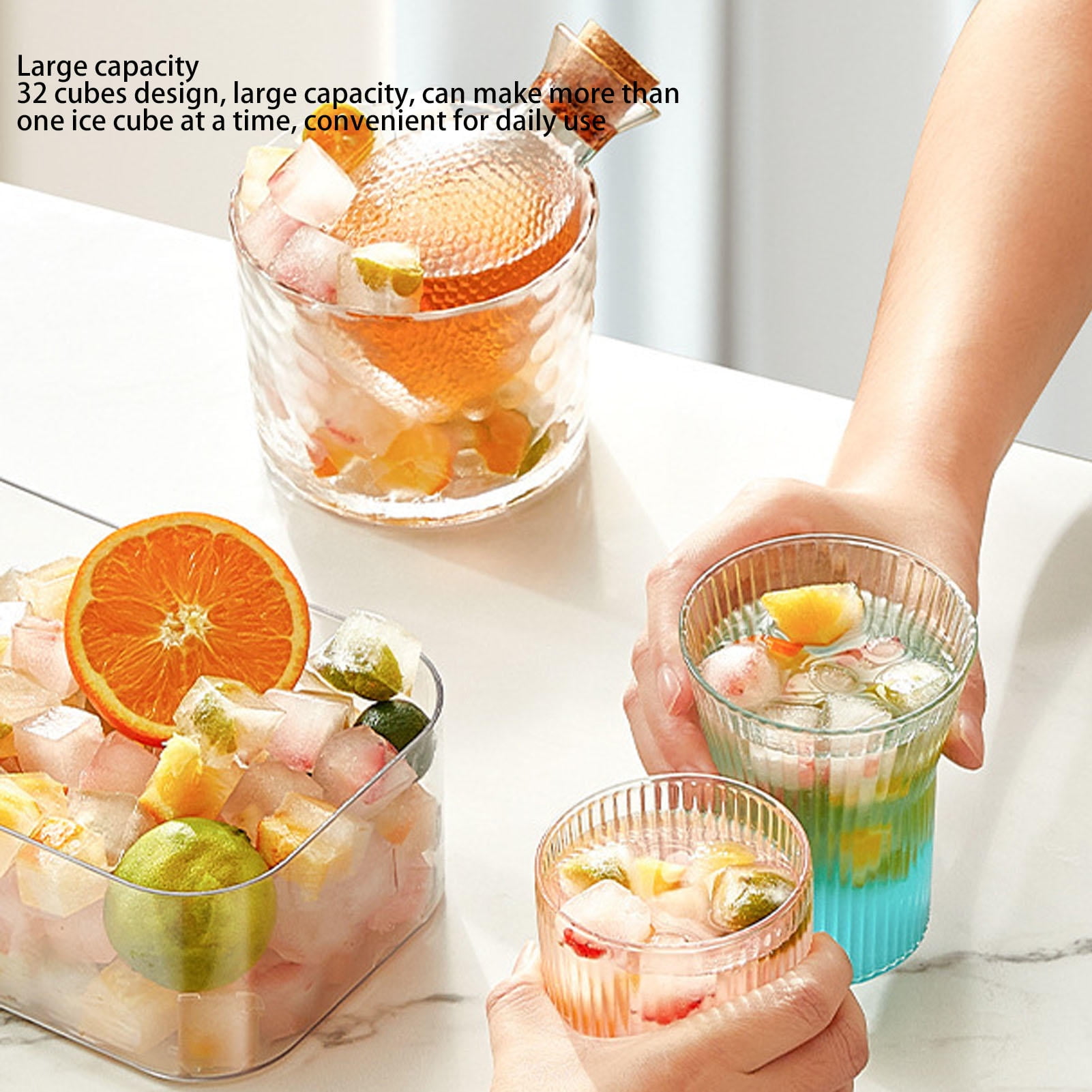 Suodoka 32-Cube Ice Tray with Lid, Flip‑Release Bin & Scoop – Easy Freezer Ice Mould for Drinks, Jellies & More