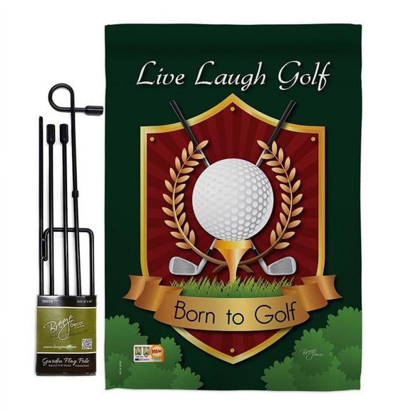 Breeze Decor BD-SP-GS-109042-IP-BO-D-US13-BD 13 x 18.5 in. Live, Laugh, Golf Interests Sports Impressions Decorative Vertical Double Sided Garden Flag Set with Banner Pole