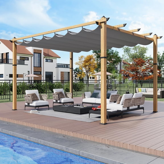 1pc Outdoor Pergola with Adjustable Sun Shade Canopy, Retractable Pergola with Reinforced Metal Frame, Modern Aluminum Pergolas for Patios, Backyards, Gardens, Decks, Porches