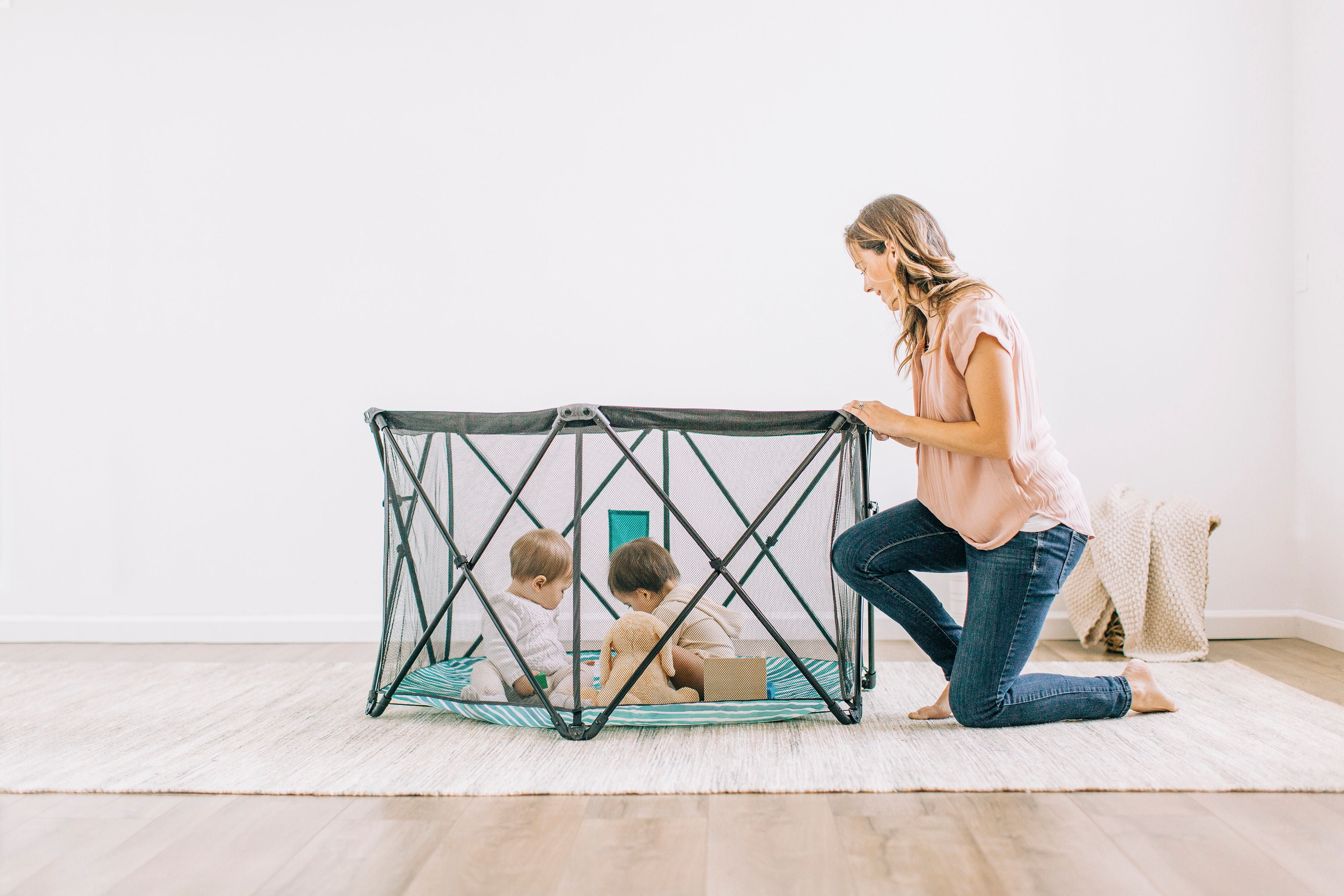 Go With Me Eclipse Portable Indoor & Outdoor Baby Playard with Canopy, Watercolor Stripe