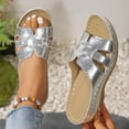 thumbnail image 2 of Hopeusnice Women's Slippers Non-Slip PU Materials Summer Shoes Wedge Heel Open Toe Sandals Trendy Breathable Soft Round Toe Slip-Resistant Walking Shoes Silver 43, 2 of 8