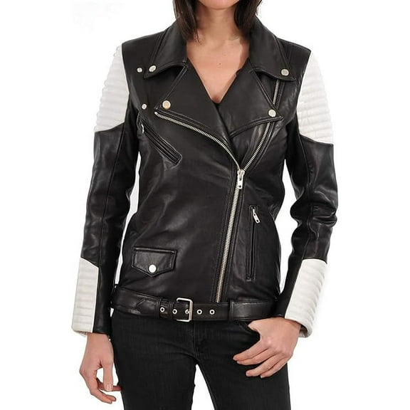 HOT Women's Genuine Lambskin Real Leather Jacket Stylish Collared Biker Coat W012