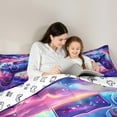 thumbnail image 4 of Manfei Game Console 7 Pieces Bedding Comforter Set,Colorful Galaxy Starry Sky Full Bedding Set,Purple Pink Ombre Fitted Sheet Flat Sheet For Kids,Super Cozy Room Decor Reversible, 4 of 8