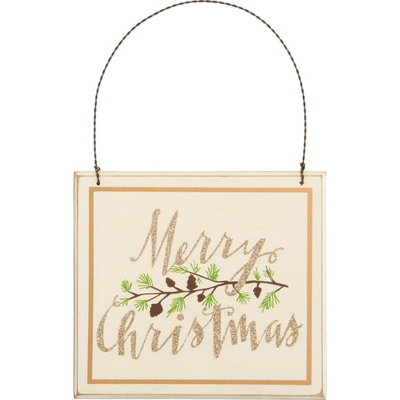 Primitives By Kathy 7 Inches x 6 Inches Merry With Holly Decorative Sign