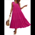 thumbnail image 2 of Vestidos de Verano para Mujer, Sin Mangas, Largos, con Escote en V, Informales, Fluidos y con . Rosa Roja XXL, 2 of 7