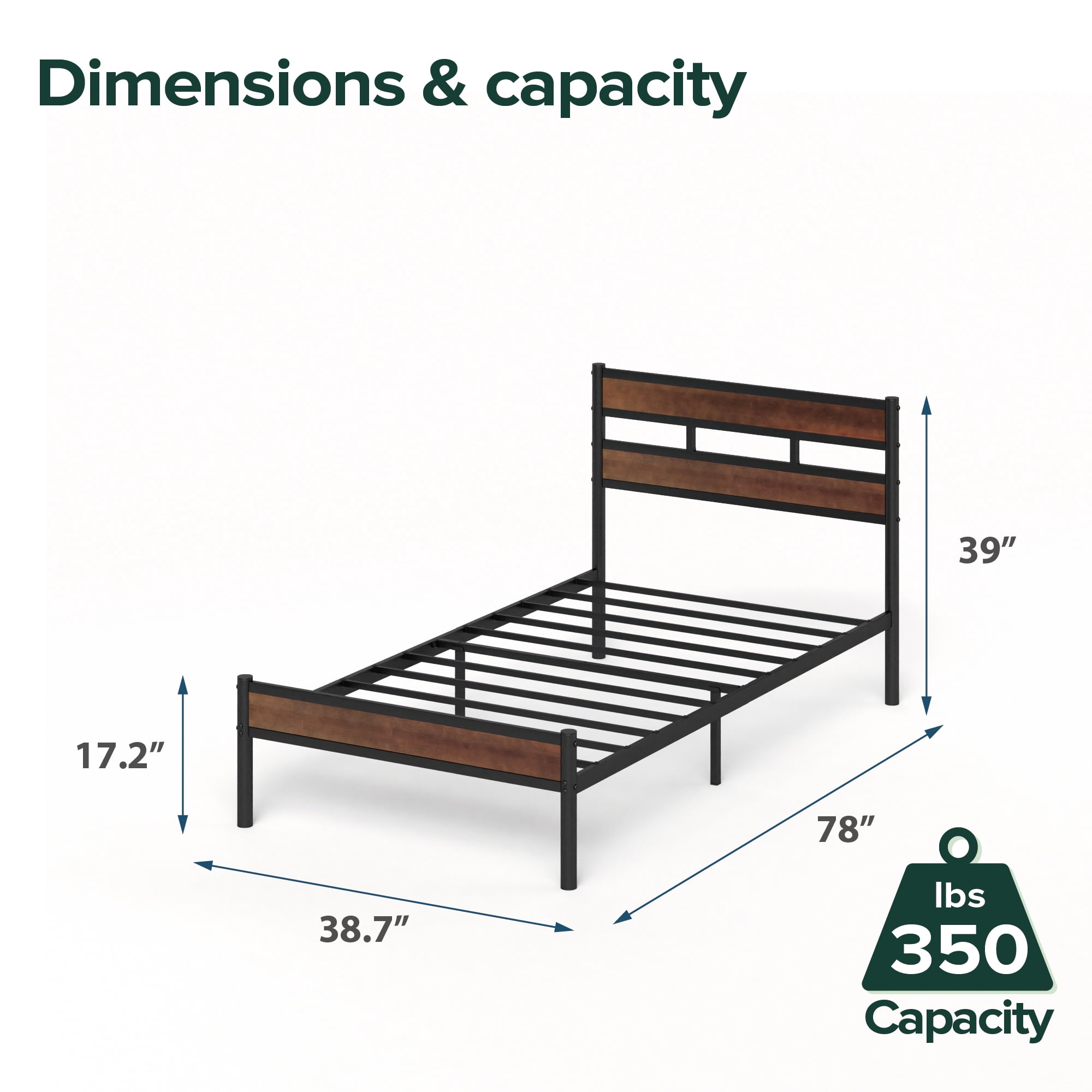 Zinus 39" Roman Bamboo and Metal Platform Bed Frame, Twin