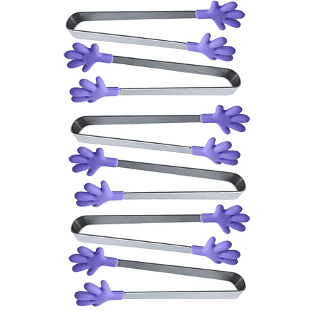 

6PCS Mini Tong Hand Shape Silicone Food Tongs Kid Tongs for Sugar Cubes Serving Food Colorful Kitchen Tongs Perfect for Kids Purple