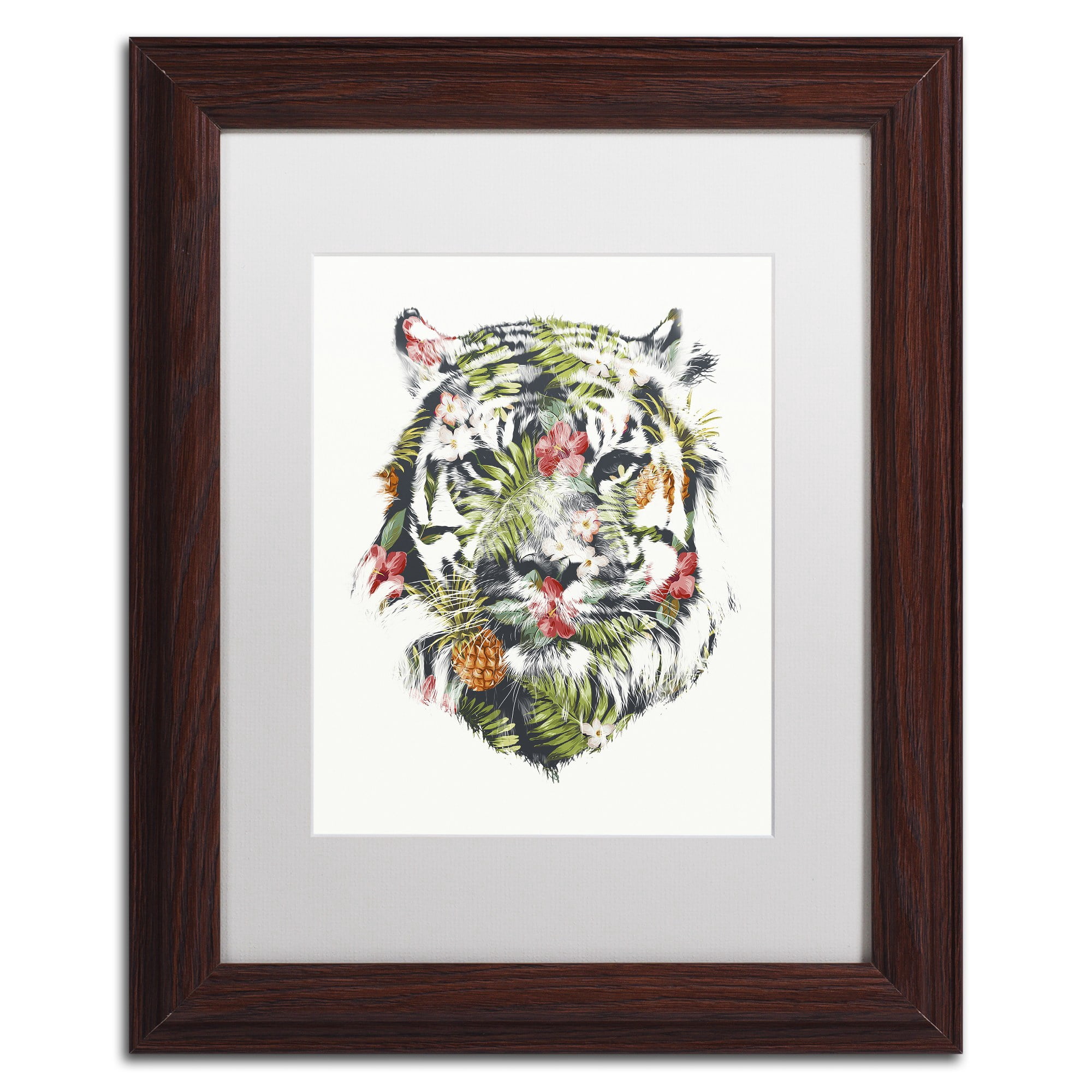 Trademark Fine Art 'Tropical Tiger' Canvas Art by Robert Farkas, White Matte, Wood Frame