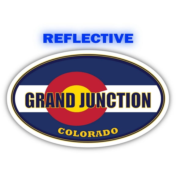 Grand Junction City Colorado State Flag | CO Flag Mesa County Oval State Colors Reflective Sticker Car Decal 3x5 inches