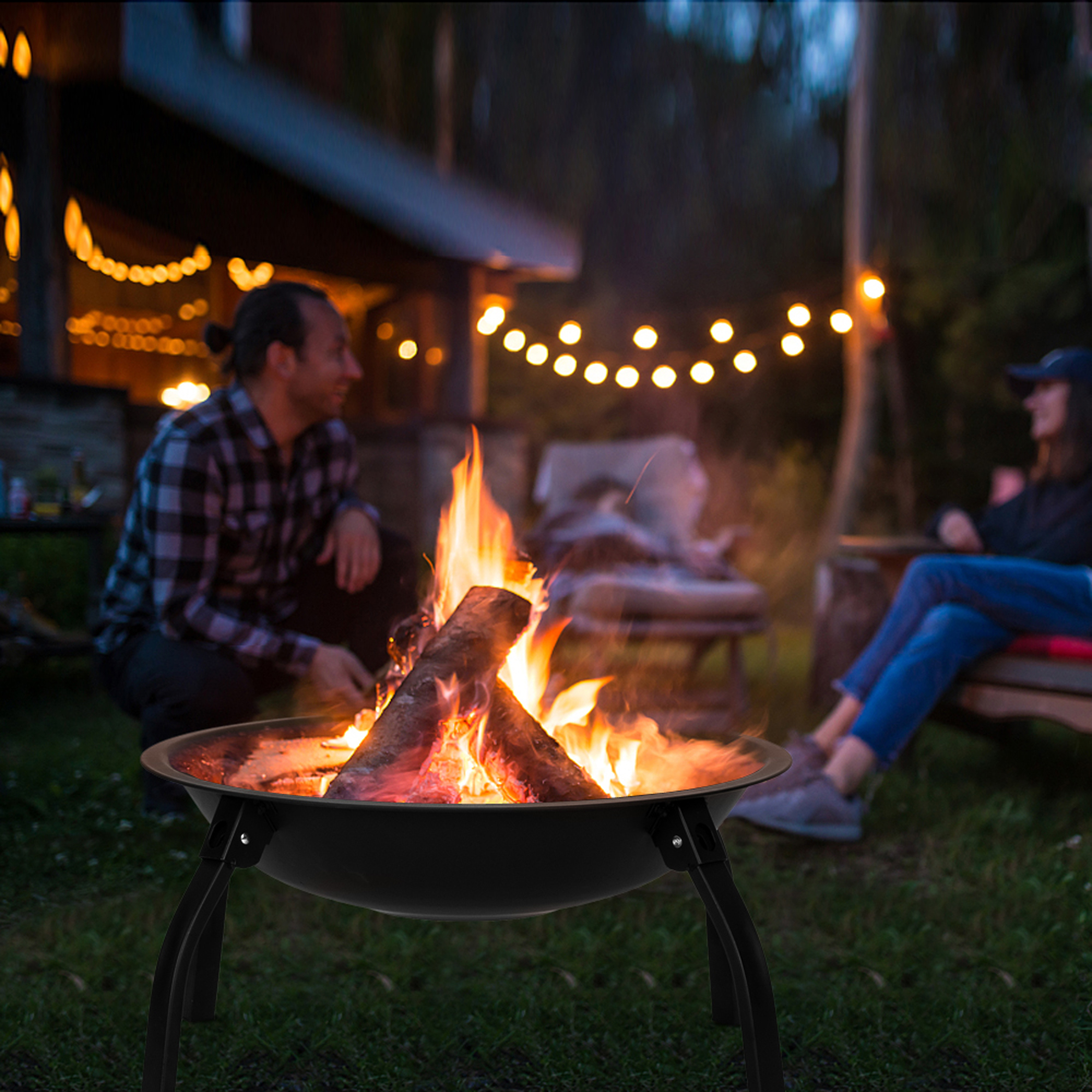 22 Inch Portable Fire Pit, Backyard Bonfire Wood Burning Fire Bowl