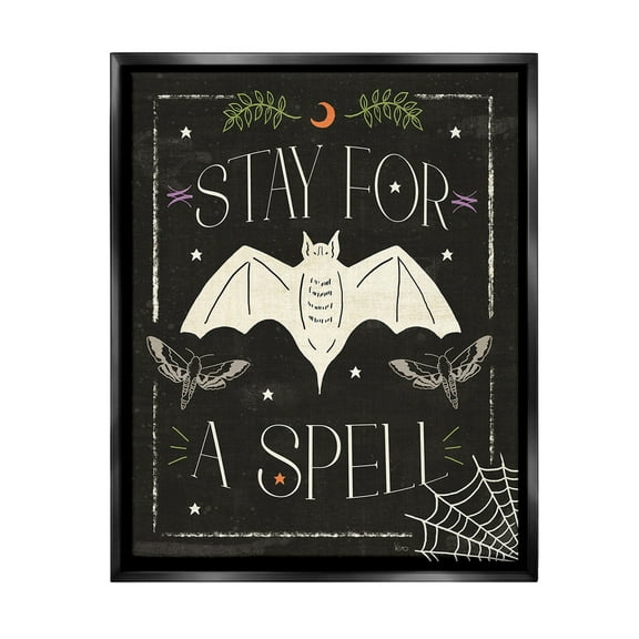 Stupell Industries Stay For A Spell Phrase Holiday Painting Black Floater Framed Canvas Art Print Wall Art, 17 x 21