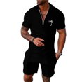 thumbnail image 2 of Short Sets for Men Short Sleeve Quarter Zip Polo Shirt and Bermuda Shorts 2 Piece Matching Set Beach Outfit Set, 2 of 5
