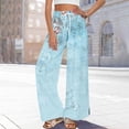 thumbnail image 5 of WTOBBY Women's Floral Print Wide Leg Pants with Pockets, High Waist Drawstring Loose Casual Trousers for Spring and Summer Season,Sky Blue 2XL, 5 of 6