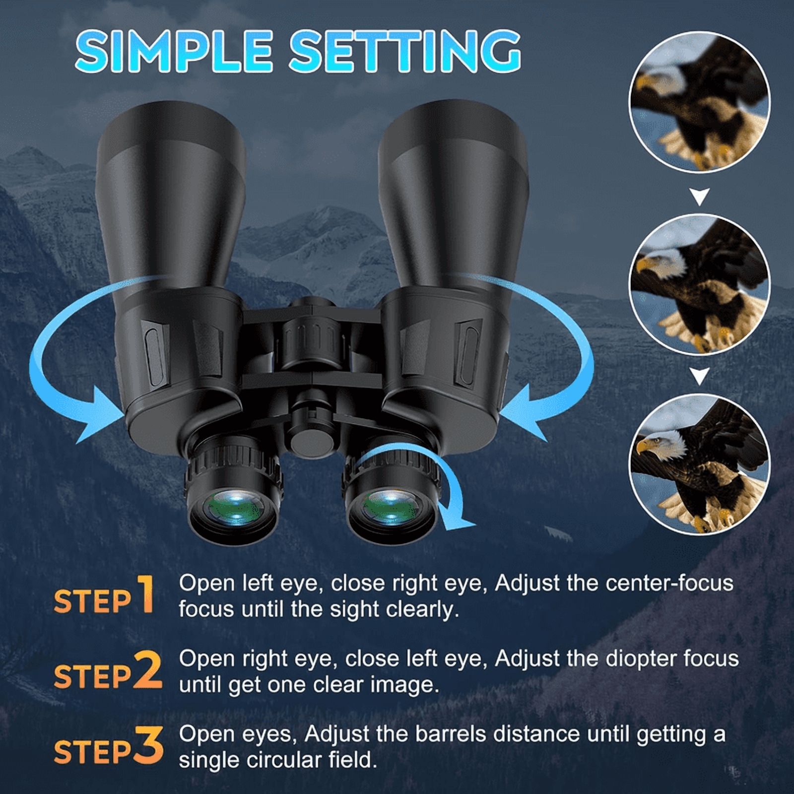 TEIPUERY 10X50 Binoculars for Adults,High Powered Waterproof Binoculars for Bird Watching Hunting Camping Football Games Travel Stargazing with Carrying Bag