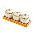 thumbnail image 3 of tamizeot Ceramic Condiment Pots Porcelain Sugar Bowls Condiment Canisters With Lids And Spoons Tray Kitchen Storage Spice Chili, 3 of 6