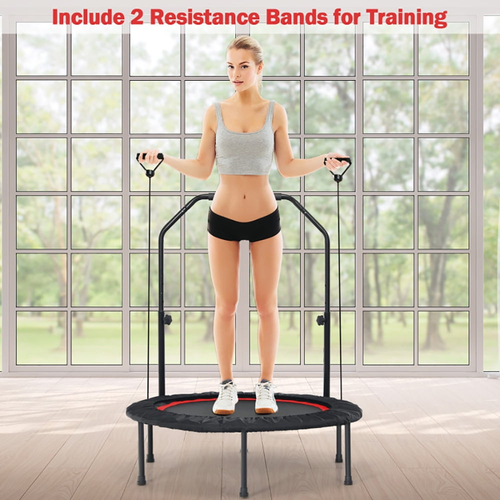 Aimee Lii 40 Inch Foldable Fitness Rebounder with Resistance Bands Adjustable, Trampoline for Kids, Red