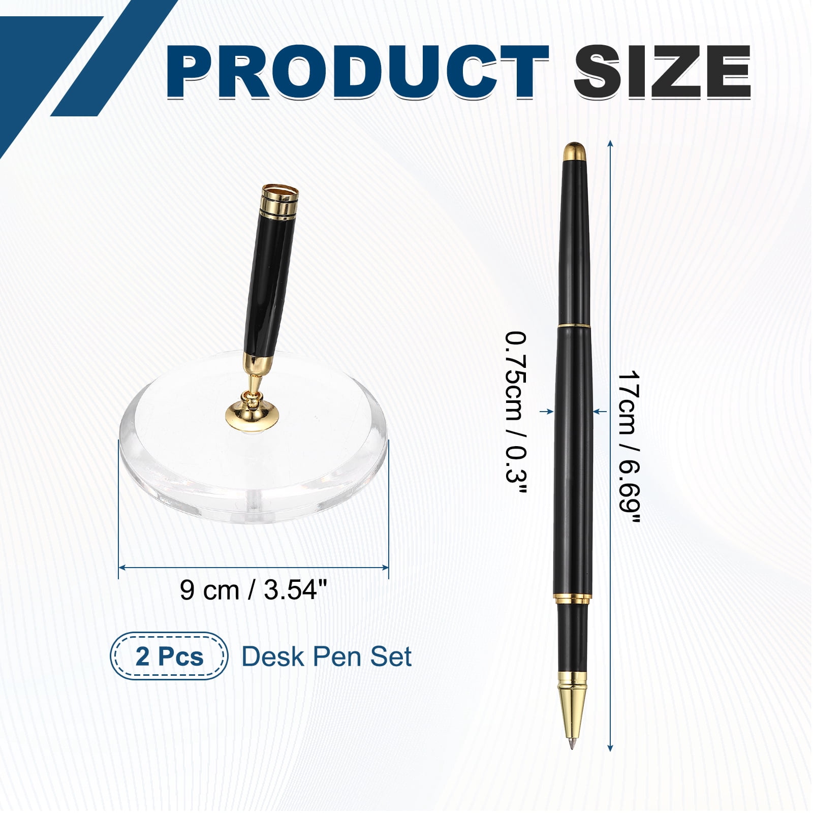 2Pcs Wedding Pens, Guest Book Pen Set with Acrylic Round Base Stand for Wedding Reception Guest Sign in Ceremony Engagement, Black Gold