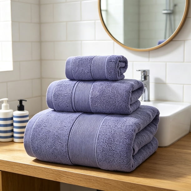 Juego de toallas de algodón extragrande de 3 piezas con toalla facial, de manos y de baño, multicolor, suave, altamente absorbente, de secado rápido, ligero y portátil.