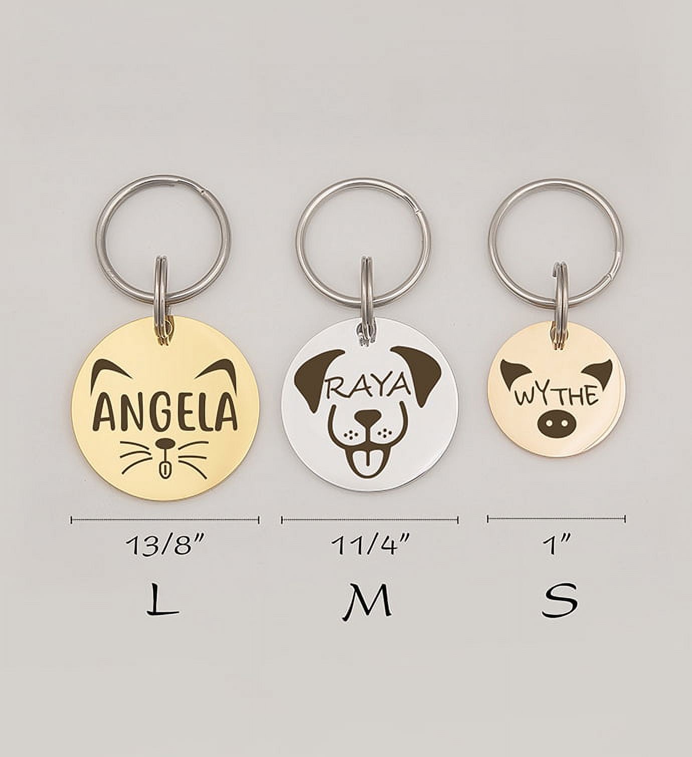 Anavia Metal Stainless Steel Round Name - Animal Face Birthday Holiday Christmas Engraved Dog Cat ID Tag, Silver