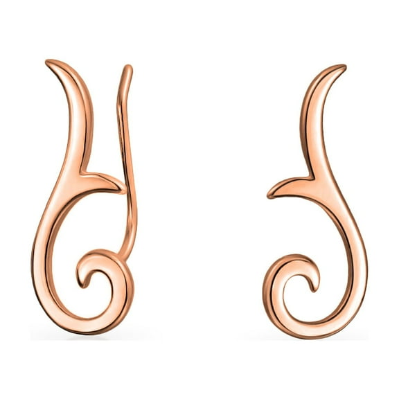 Bling Jewelry Womens Scroll Design Ear Pin Crawlers Climber Earrings Rose Gold Plated Silver