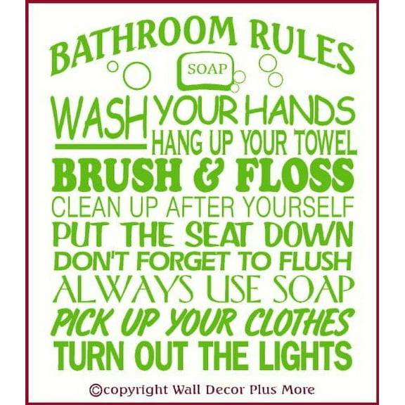 Bathroom Rules Subway Art Wall Decals Vinyl Sticker Quote 23x20 Lime Green